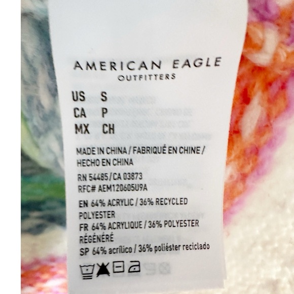 American Eagle Fair Isle Apres Ski Sweater Size Small Cream Pink Blue Knit - Picture 5 of 5